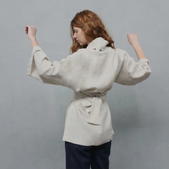 Linen KImono suit I White and Sand color - Picture 3 of 5